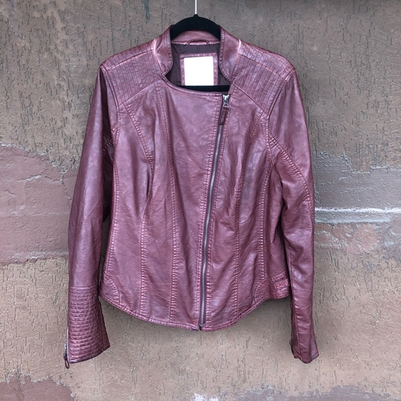Deep Red Faux Leather Jacket - Picture 5 of 8